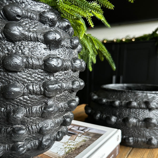 Handcrafted Textured Matte Black Outdoor Planters – Set of 3