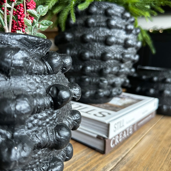 Handcrafted Textured Matte Black Outdoor Planters – Set of 3