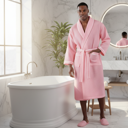 Premium Men's Waffle Robe with Contrast Piping Detail