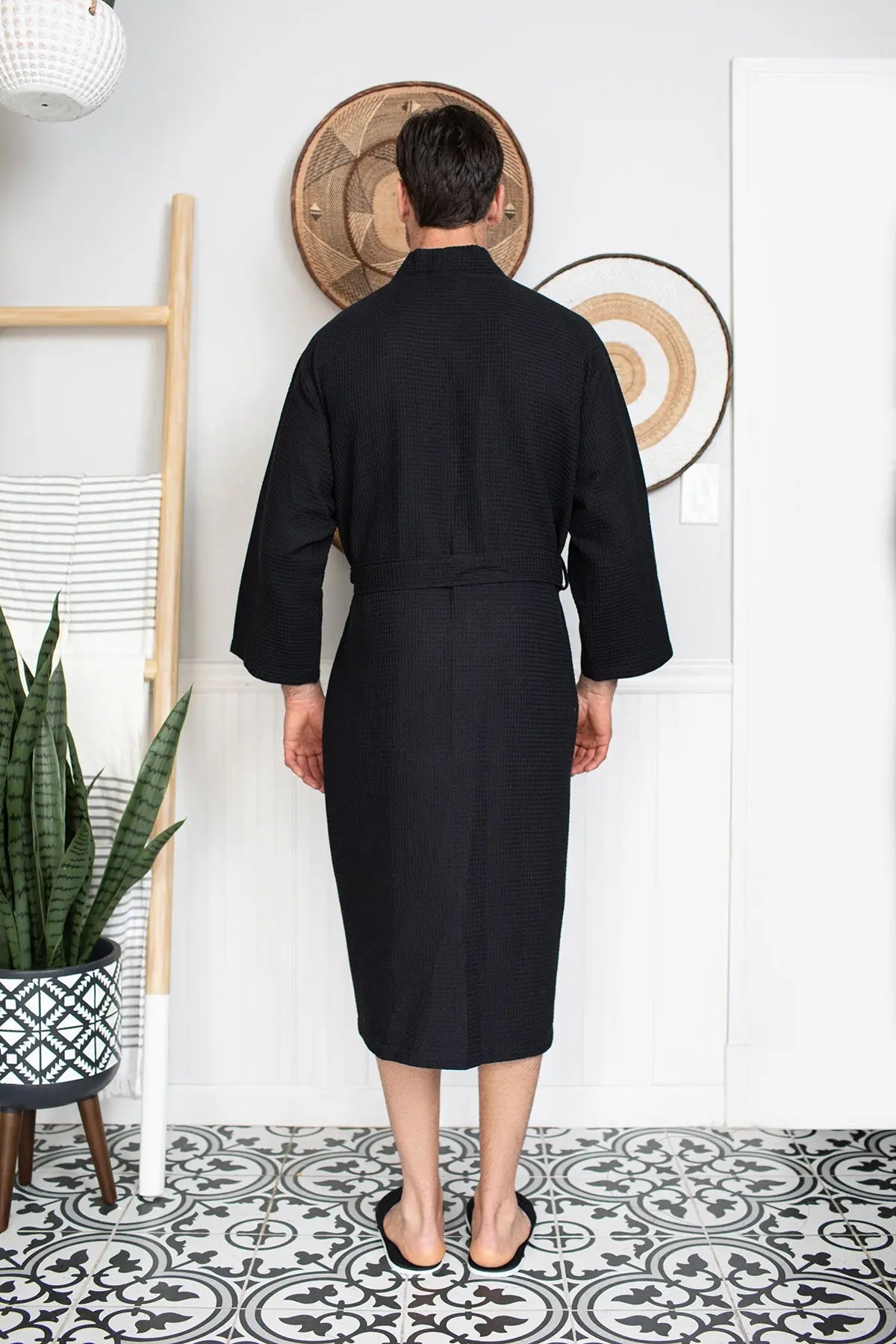 Men's Waffle Kimono Robe: Absorbent Lightweight Spa Wear