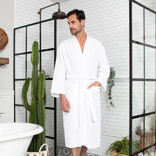 Men's Waffle Kimono Robe: Absorbent Lightweight Spa Wear