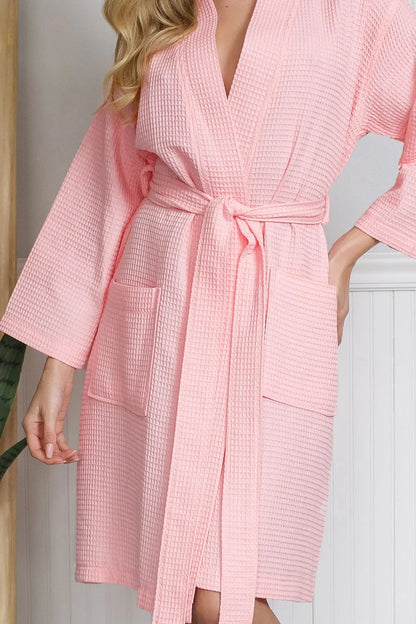 Women's Knee-Length Waffle Kimono Robe | Spa Comfort