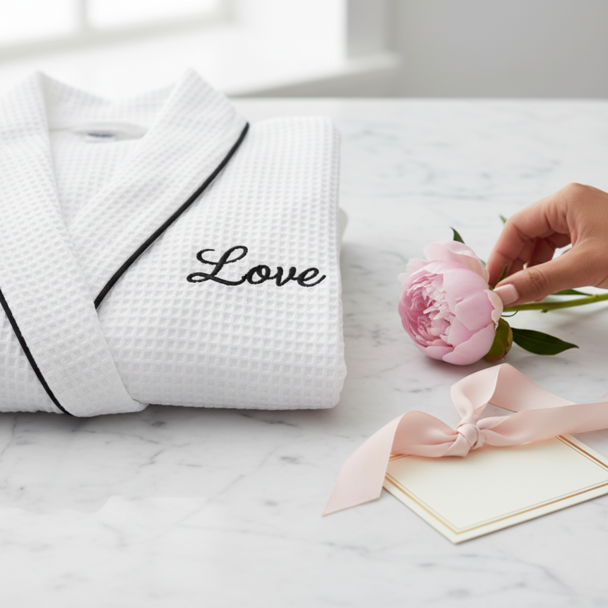 Women's Waffle Piping Bathrobe | Lightweight Spa Comfort