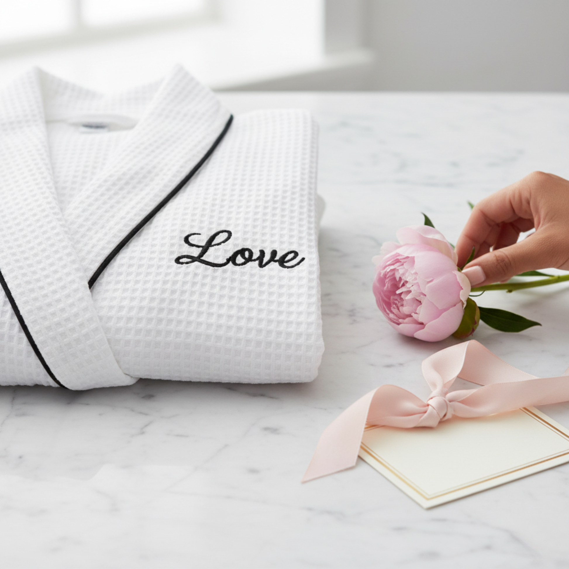 Women's Waffle Piping Bathrobe | Lightweight Spa Comfort