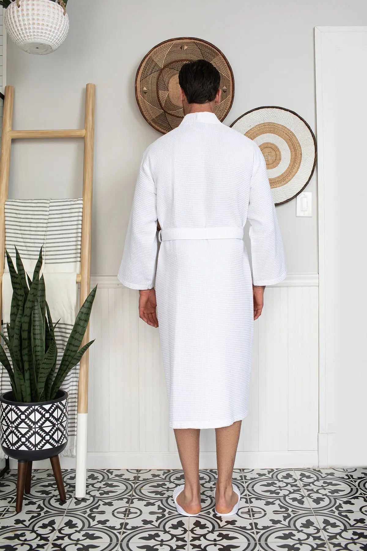 Men's Waffle Kimono Robe: Absorbent Lightweight Spa Wear