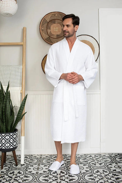 Men's Waffle Kimono Robe: Absorbent Lightweight Spa Wear